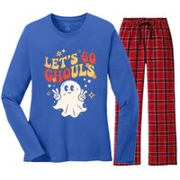 LetS Go Ghouls Ghost Halloween Costume Retro Spooky Gift Women's Long Sleeve Flannel Pajama Set 