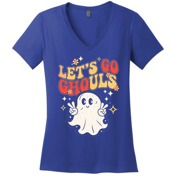 LetS Go Ghouls Ghost Halloween Costume Retro Spooky Gift Women's V-Neck T-Shirt