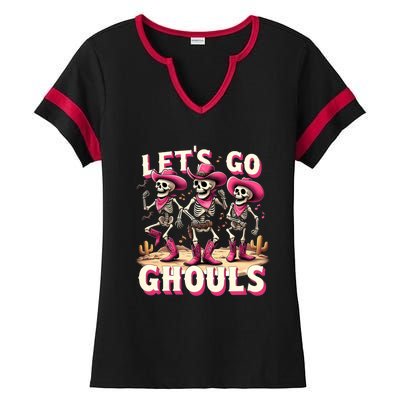 LetS Go Ghouls Skeleton Ghost Funny Halloween Ghost Graphic Gift Ladies Halftime Notch Neck Tee