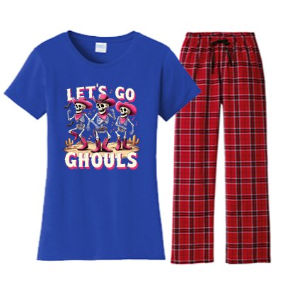 LetS Go Ghouls Skeleton Ghost Funny Halloween Ghost Graphic Gift Women's Flannel Pajama Set