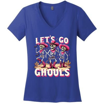 LetS Go Ghouls Skeleton Ghost Funny Halloween Ghost Graphic Gift Women's V-Neck T-Shirt