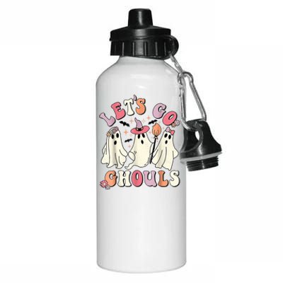 Lets Go Ghouls Halloween Ghost Outfit Costume Retro Groovy Aluminum Water Bottle