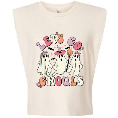 Lets Go Ghouls Halloween Ghost Outfit Costume Retro Groovy Garment-Dyed Women's Muscle Tee