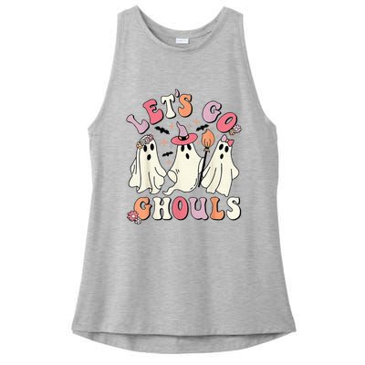 Lets Go Ghouls Halloween Ghost Outfit Costume Retro Groovy Ladies PosiCharge Tri-Blend Wicking Tank