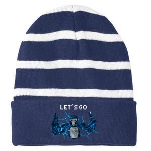 Let's Go Gorilla Gamer Meme Striped Beanie with Solid Band