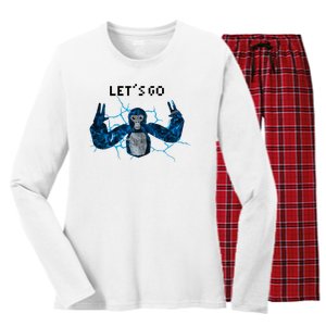 Let's Go Gorilla Gamer Meme Women's Long Sleeve Flannel Pajama Set 