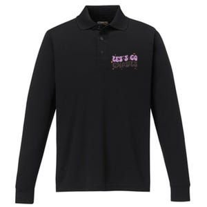 LetS Go Ghouls Cute Ghost Retro Groovy Halloween Great Gift Performance Long Sleeve Polo