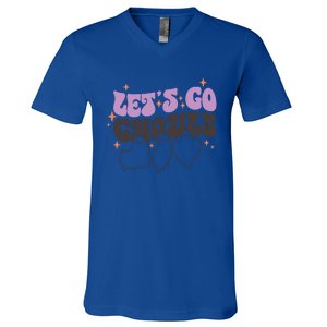 LetS Go Ghouls Cute Ghost Retro Groovy Halloween Great Gift V-Neck T-Shirt