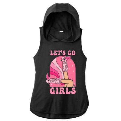 Lets Go Girl Western Cowgirls Pink Groovy Bachelorette Ladies PosiCharge Tri-Blend Wicking Draft Hoodie Tank