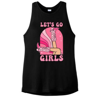 Lets Go Girl Western Cowgirls Pink Groovy Bachelorette Ladies PosiCharge Tri-Blend Wicking Tank