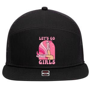 Lets Go Girl Western Cowgirls Pink Groovy Bachelorette 7 Panel Mesh Trucker Snapback Hat