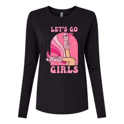 Lets Go Girl Western Cowgirls Pink Groovy Bachelorette Womens Cotton Relaxed Long Sleeve T-Shirt