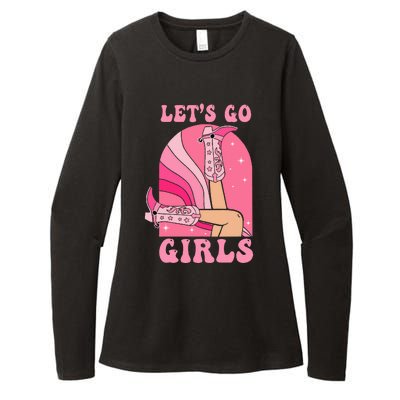 Lets Go Girl Western Cowgirls Pink Groovy Bachelorette Womens CVC Long Sleeve Shirt