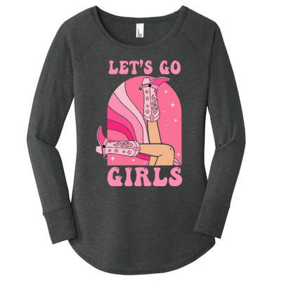 Lets Go Girl Western Cowgirls Pink Groovy Bachelorette Women's Perfect Tri Tunic Long Sleeve Shirt