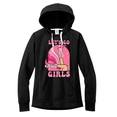 Lets Go Girl Western Cowgirls Pink Groovy Bachelorette Women's Fleece Hoodie