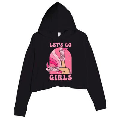 Lets Go Girl Western Cowgirls Pink Groovy Bachelorette Crop Fleece Hoodie