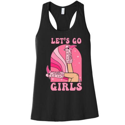 Lets Go Girl Western Cowgirls Pink Groovy Bachelorette Women's Racerback Tank