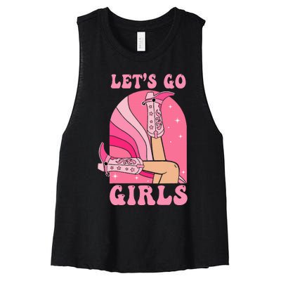 Lets Go Girl Western Cowgirls Pink Groovy Bachelorette Women's Racerback Cropped Tank