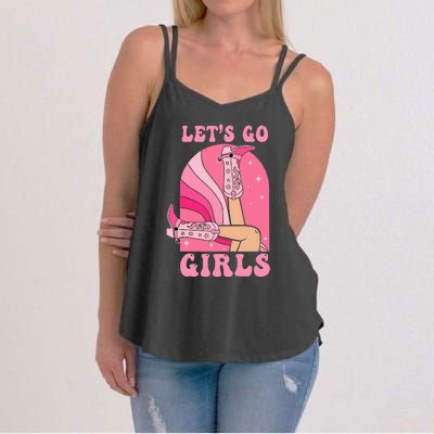 Lets Go Girl Western Cowgirls Pink Groovy Bachelorette Women's Strappy Tank