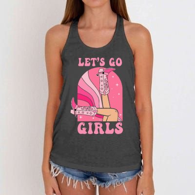 Lets Go Girl Western Cowgirls Pink Groovy Bachelorette Women's Knotted Racerback Tank