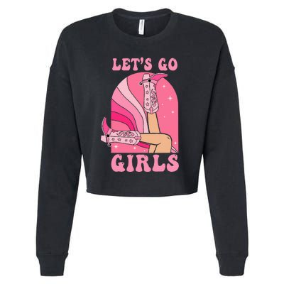 Lets Go Girl Western Cowgirls Pink Groovy Bachelorette Cropped Pullover Crew