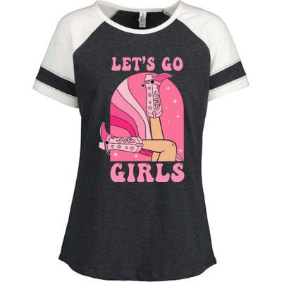 Lets Go Girl Western Cowgirls Pink Groovy Bachelorette Enza Ladies Jersey Colorblock Tee