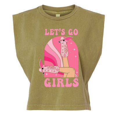 Lets Go Girl Western Cowgirls Pink Groovy Bachelorette Garment-Dyed Women's Muscle Tee