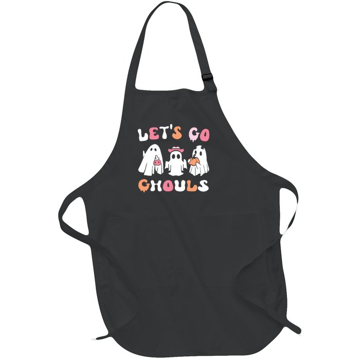 Lets Go Ghouls Halloween Ghost Full-Length Apron With Pockets