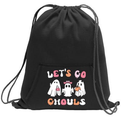 Lets Go Ghouls Halloween Ghost Sweatshirt Cinch Pack Bag