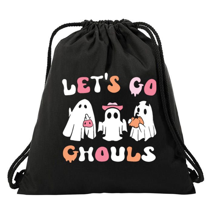 Lets Go Ghouls Halloween Ghost Drawstring Bag