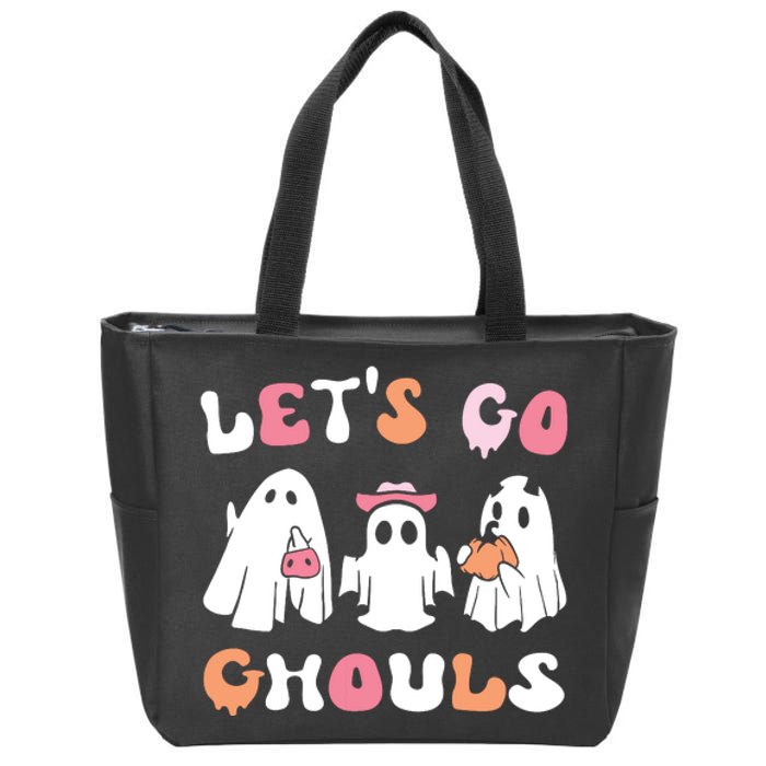 Lets Go Ghouls Halloween Ghost Zip Tote Bag