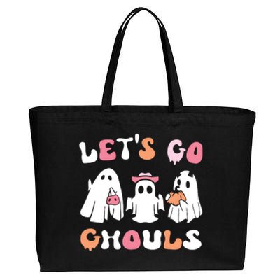 Lets Go Ghouls Halloween Ghost Cotton Canvas Jumbo Tote