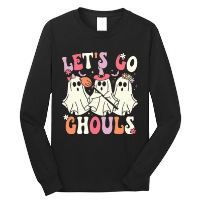 Lets Go Ghouls Halloween Ghost Costume Retro Groovy Long Sleeve Shirt