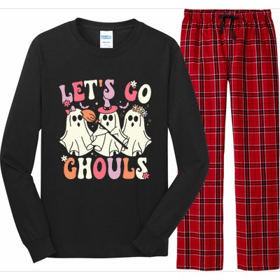 Lets Go Ghouls Halloween Ghost Costume Retro Groovy Long Sleeve Pajama Set