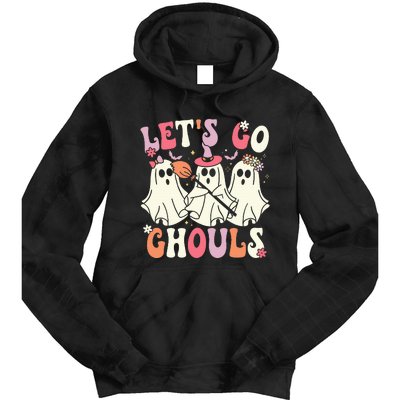 Lets Go Ghouls Halloween Ghost Costume Retro Groovy Tie Dye Hoodie