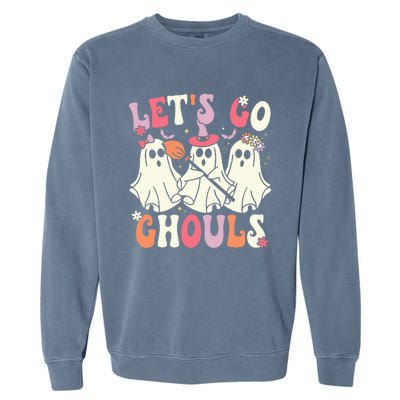 Lets Go Ghouls Halloween Ghost Costume Retro Groovy Garment-Dyed Sweatshirt