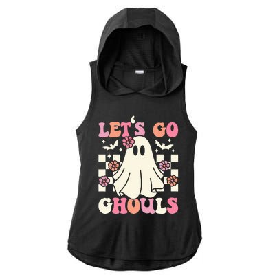 Lets Go Ghouls Halloween Ghost Costume Retro Groovy Ladies PosiCharge Tri-Blend Wicking Draft Hoodie Tank