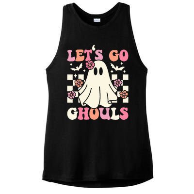 Lets Go Ghouls Halloween Ghost Costume Retro Groovy Ladies PosiCharge Tri-Blend Wicking Tank