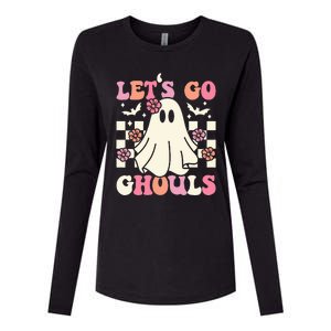 Lets Go Ghouls Halloween Ghost Costume Retro Groovy Womens Cotton Relaxed Long Sleeve T-Shirt