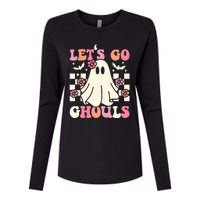 Lets Go Ghouls Halloween Ghost Costume Retro Groovy Womens Cotton Relaxed Long Sleeve T-Shirt