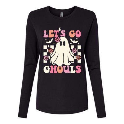 Lets Go Ghouls Halloween Ghost Costume Retro Groovy Womens Cotton Relaxed Long Sleeve T-Shirt