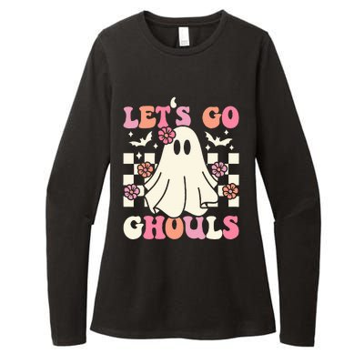 Lets Go Ghouls Halloween Ghost Costume Retro Groovy Womens CVC Long Sleeve Shirt