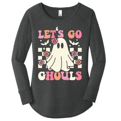 Lets Go Ghouls Halloween Ghost Costume Retro Groovy Women's Perfect Tri Tunic Long Sleeve Shirt