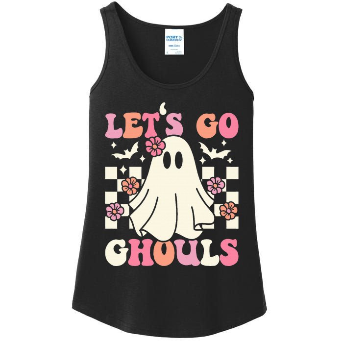 Lets Go Ghouls Halloween Ghost Costume Retro Groovy Ladies Essential Tank