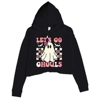 Lets Go Ghouls Halloween Ghost Costume Retro Groovy Crop Fleece Hoodie