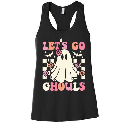 Lets Go Ghouls Halloween Ghost Costume Retro Groovy Women's Racerback Tank