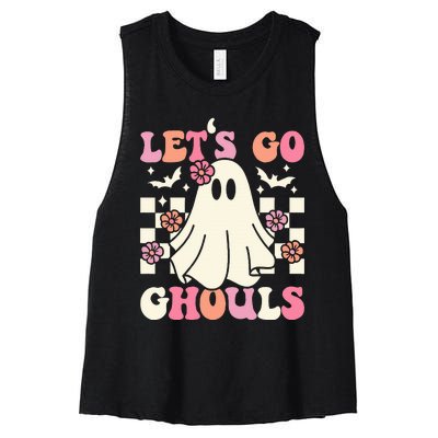 Lets Go Ghouls Halloween Ghost Costume Retro Groovy Women's Racerback Cropped Tank