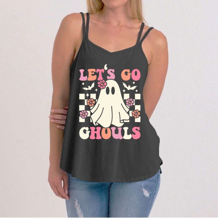 Lets Go Ghouls Halloween Ghost Costume Retro Groovy Women's Strappy Tank