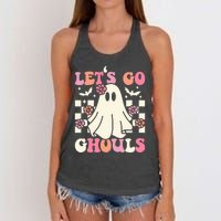 Lets Go Ghouls Halloween Ghost Costume Retro Groovy Women's Knotted Racerback Tank