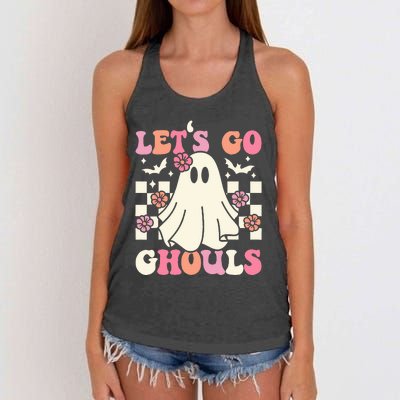 Lets Go Ghouls Halloween Ghost Costume Retro Groovy Women's Knotted Racerback Tank